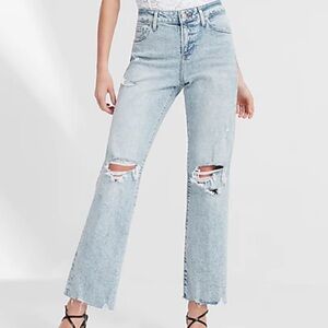 Express Mid Rise Light Wash Ripped 90s Ankle Boot Jeans Size 12R